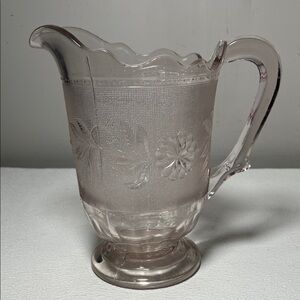 Antique Clear Glass Pitcher Raised Floral Design
